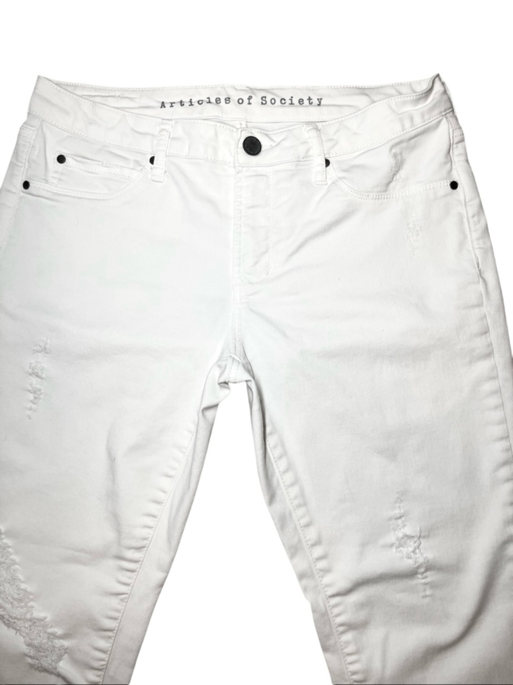 Articles of Society Carly Distressed Cropped Raw Hem Jeans in White Womens 28 - Picture 3 of 10